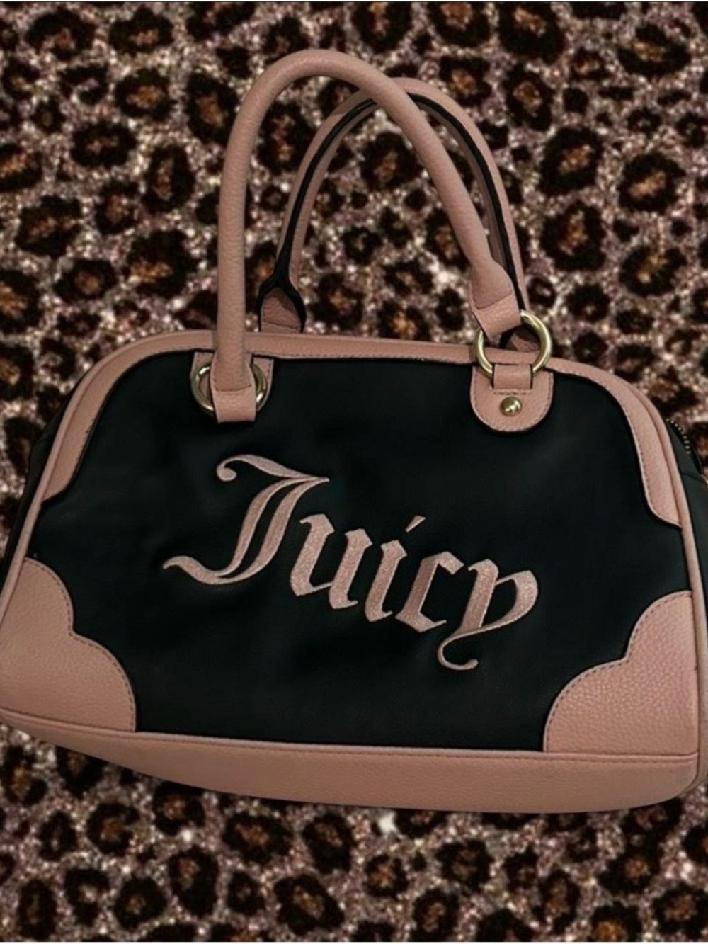 Juicy Couture Black and Blush Satchel with Script Logo